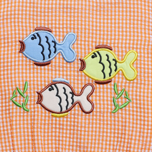 Plaid Fish Applique Ruffle Shorts Set