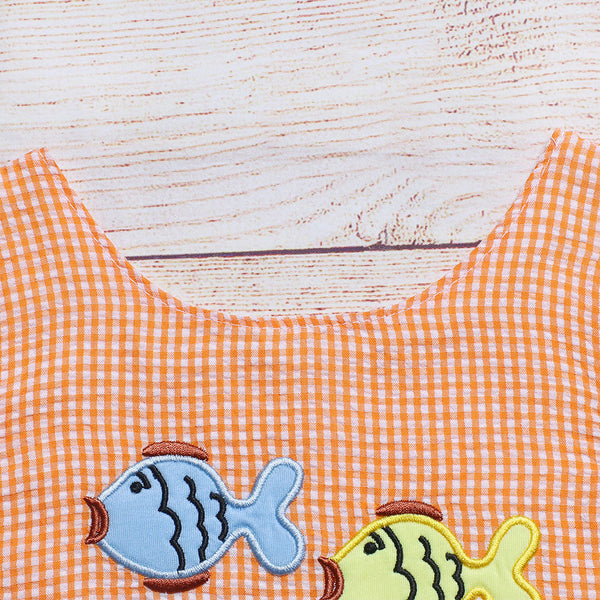 Plaid Fish Applique Ruffle Shorts Set