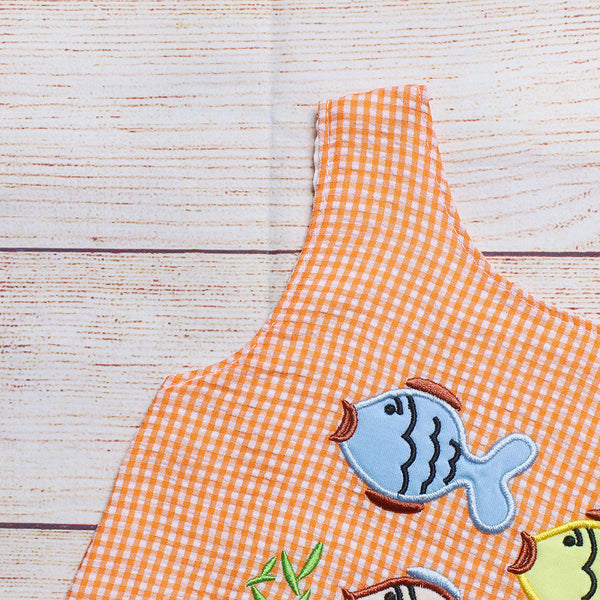Plaid Fish Applique Ruffle Shorts Set