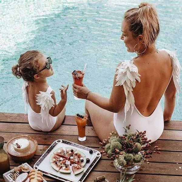 Matching Mother Daughter Angel Wings Swimsuit - White