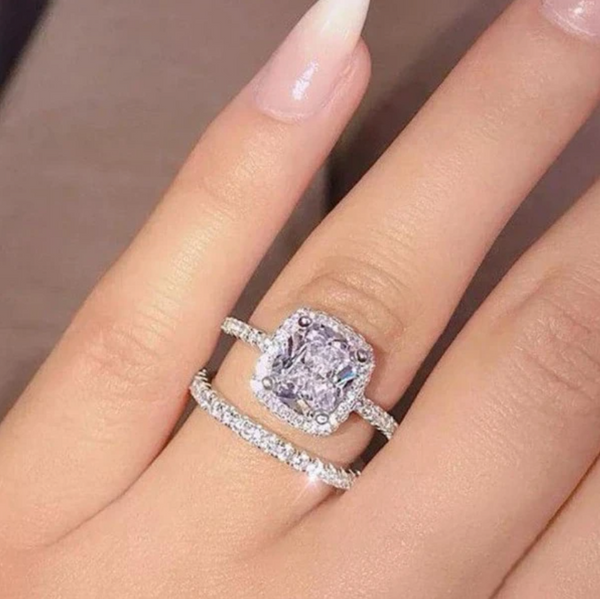 Zinc Alloy Rhinestone Square Rings 2pcs/set