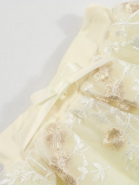 Light Yellow Embroidered Three-layer Tutu Skirt