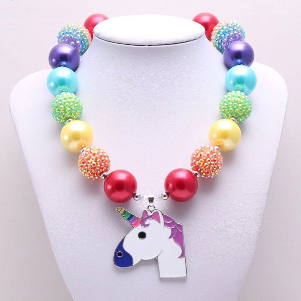 Rainbow Unicorn Pendants Chunky Necklace
