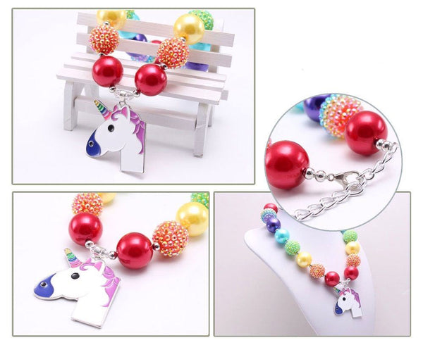 Rainbow Unicorn Pendants Chunky Necklace