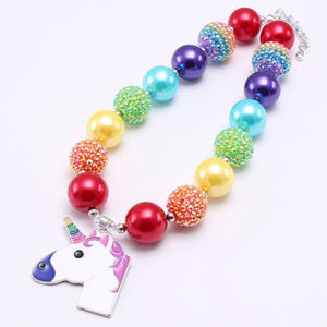 Rainbow Unicorn Pendants Chunky Necklace