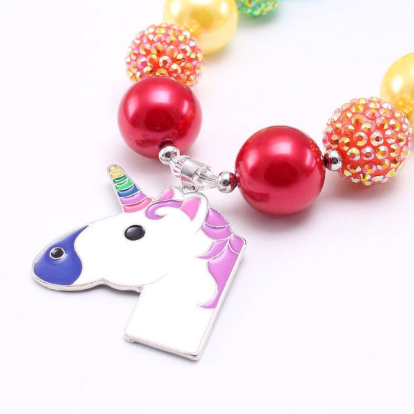 Rainbow Unicorn Pendants Chunky Necklace