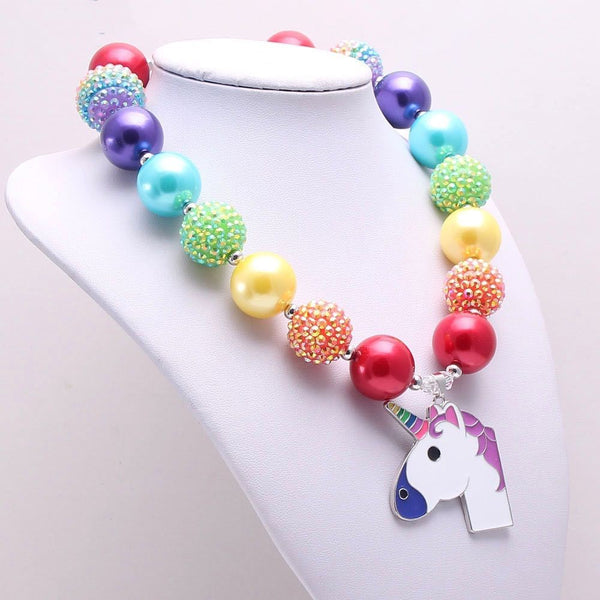 Rainbow Unicorn Pendants Chunky Necklace