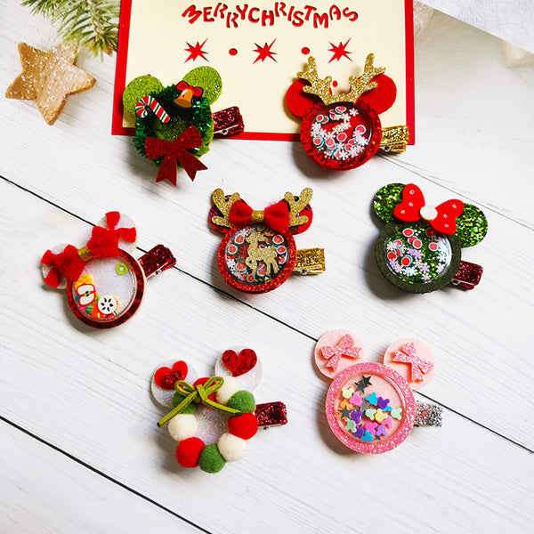 Mouse Ears Christmas Santa Hair Clips