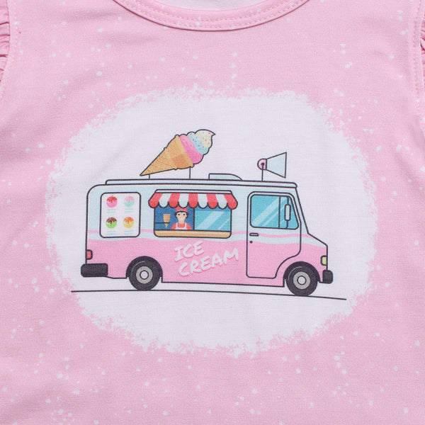 Pink Ice Cream Print Shorts Set